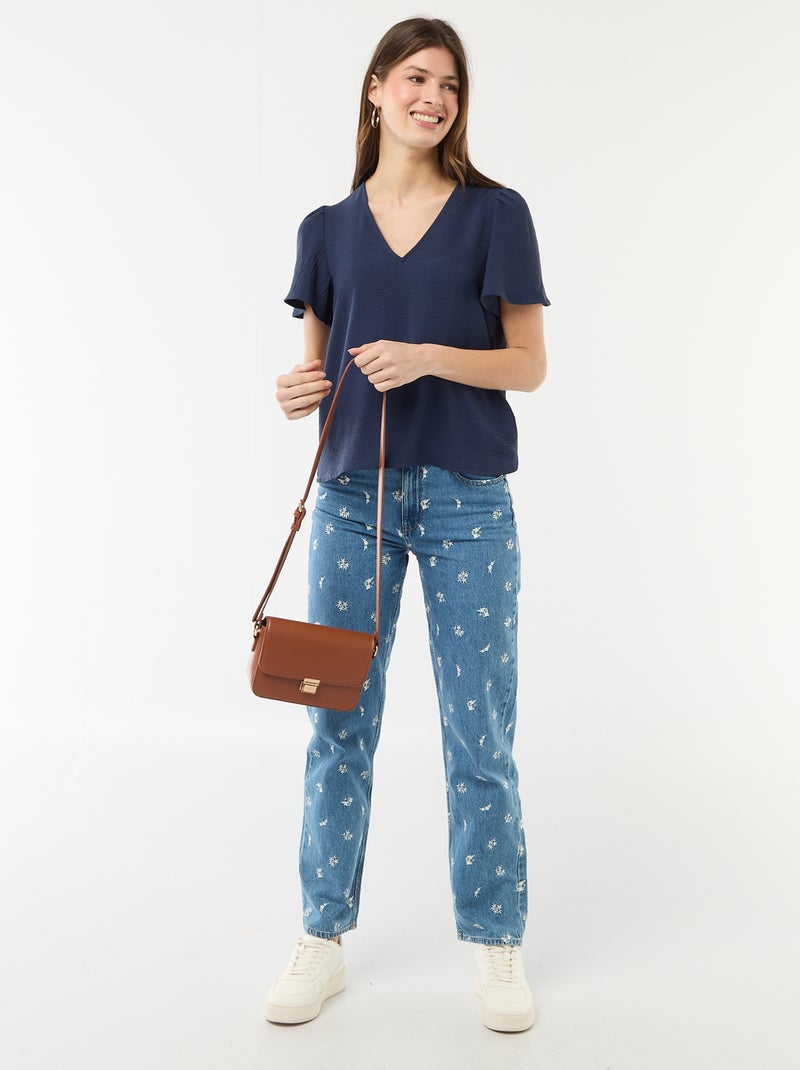 Blusa de manga corta y cuello en pico Azul marino - Kiabi