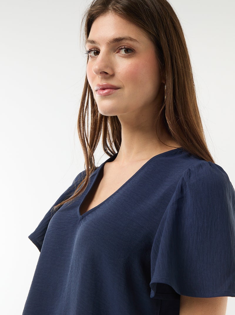 Blusa de manga corta y cuello en pico Azul marino - Kiabi