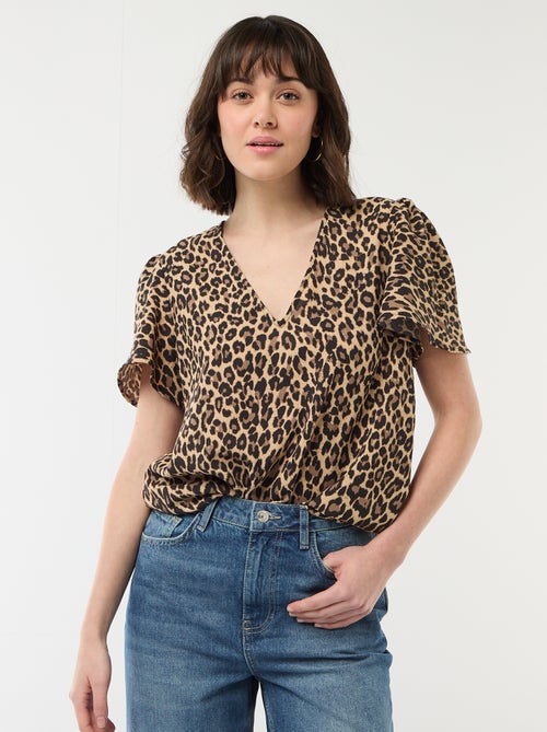 Blusa de manga corta y cuello en pico - Kiabi