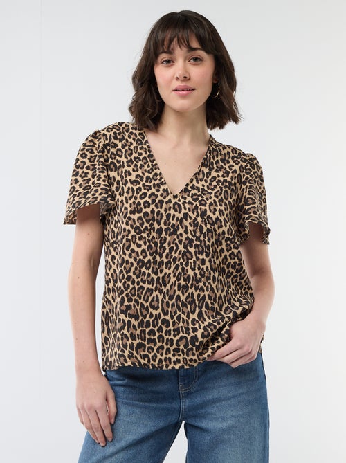 Blusa de manga corta y cuello en pico - Kiabi