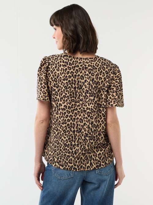 Blusa de manga corta y cuello en pico - Kiabi