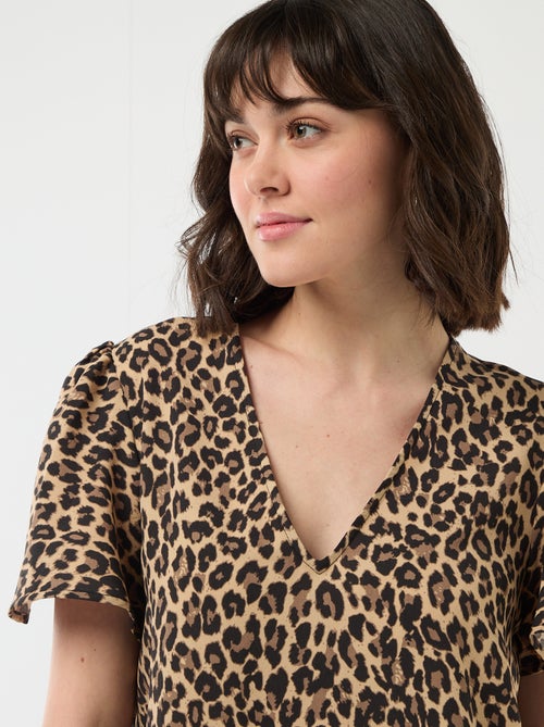 Blusa de manga corta y cuello en pico - Kiabi