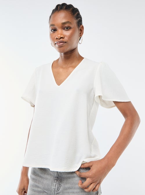 Blusa de manga corta y cuello en pico - Kiabi