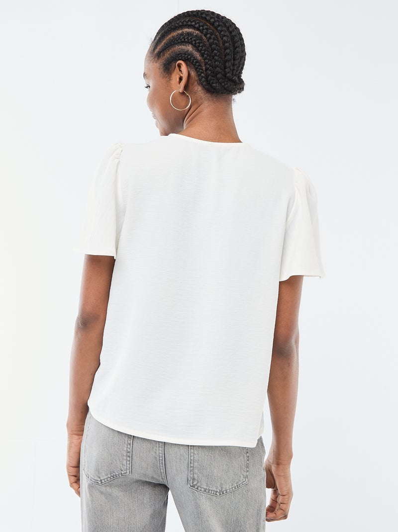 Blusa de manga corta y cuello en pico Blanco - Kiabi