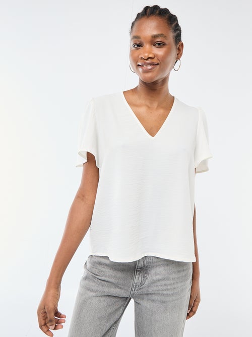 Blusa de manga corta y cuello en pico - Kiabi