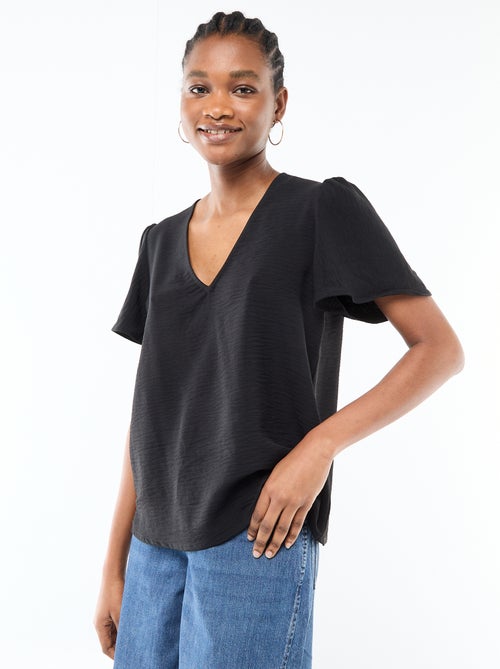 Blusa de manga corta y cuello en pico - Kiabi