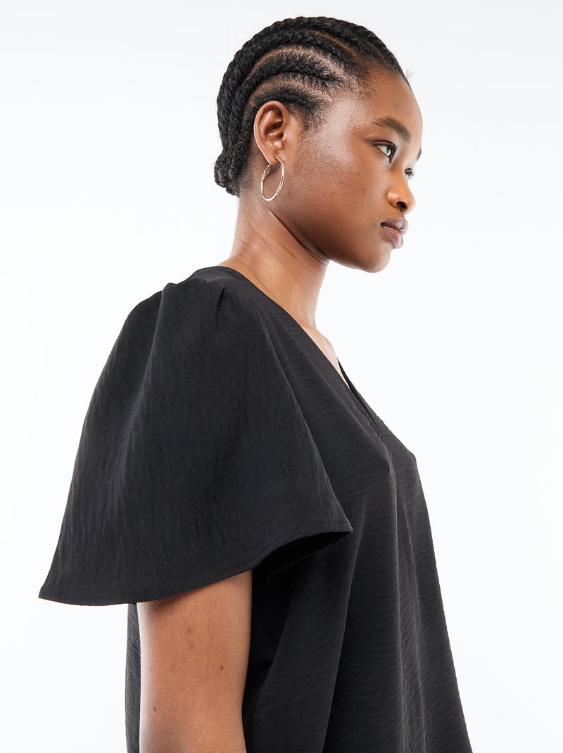 Blusa de manga corta y cuello en pico Negro - Kiabi