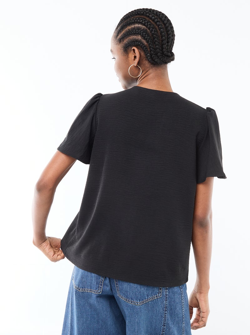 Blusa de manga corta y cuello en pico Negro - Kiabi