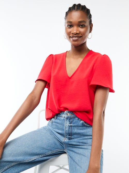 Blusa de manga corta y cuello en pico - Kiabi