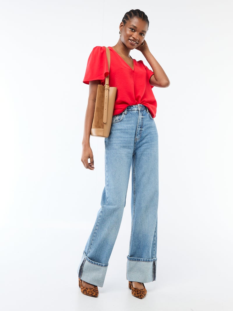 Blusa de manga corta y cuello en pico Rojo - Kiabi