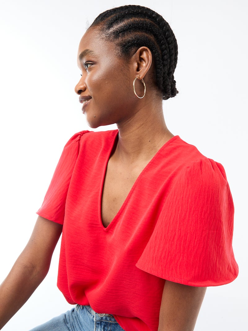 Blusa de manga corta y cuello en pico Rojo - Kiabi