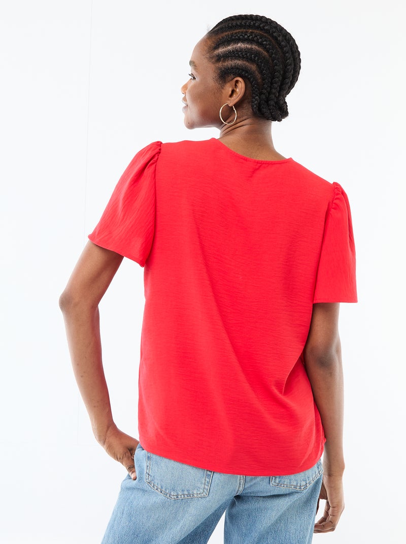 Blusa de manga corta y cuello en pico Rojo - Kiabi