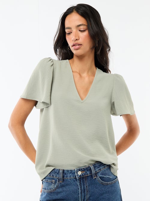 Blusa de manga corta y cuello en pico - Kiabi