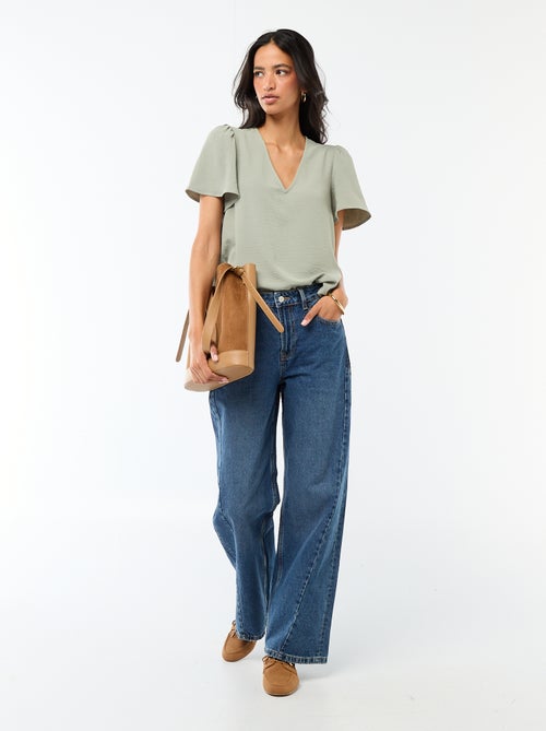 Blusa de manga corta y cuello en pico - Kiabi