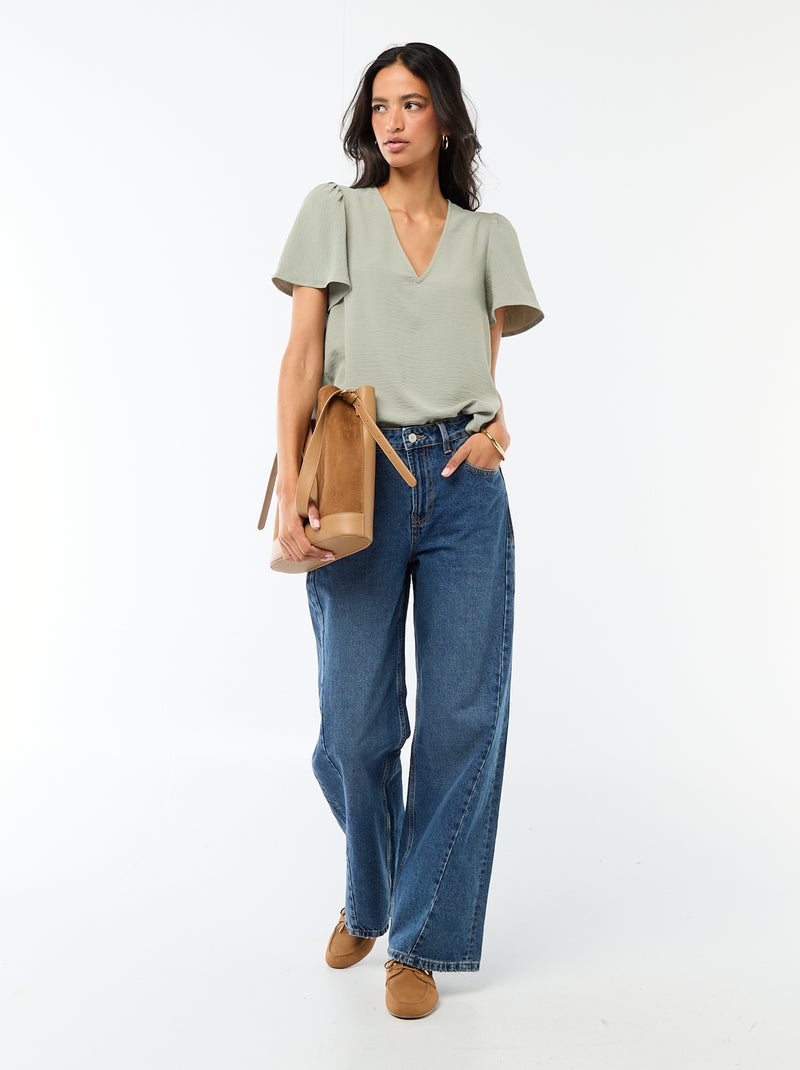 Blusa de manga corta y cuello en pico Verde - Kiabi