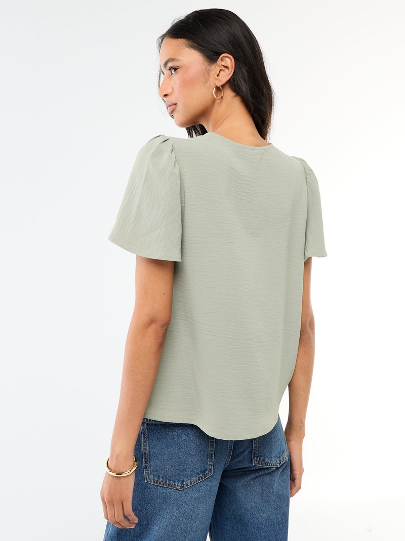 Blusa de manga corta y cuello en pico Verde - Kiabi