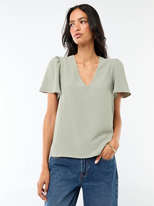 Blusa de manga corta y cuello en pico - Kiabi