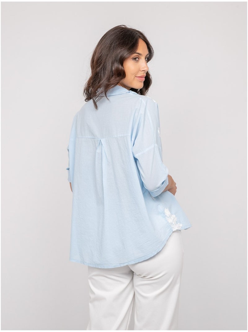 Blusa de manga larga con bordado OPEYA Azul cielo - Kiabi