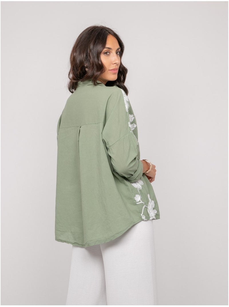 Blusa de manga larga con bordado OPEYA Caqui - Kiabi
