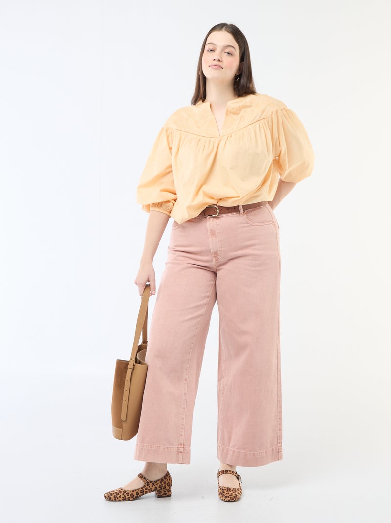 Blusa de manga larga con bordados Beige - Kiabi