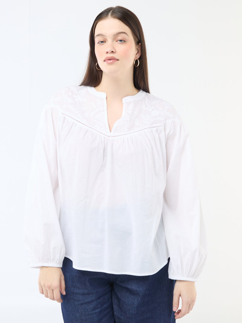 Blusa de manga larga con bordados Blanco - Kiabi