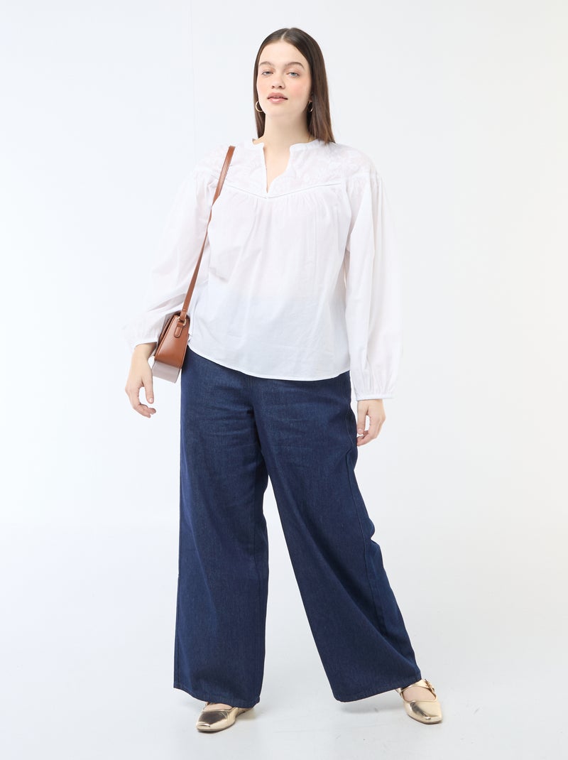 Blusa de manga larga con bordados Blanco - Kiabi