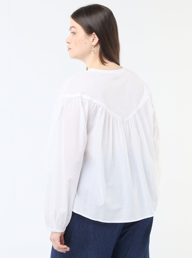 Blusa de manga larga con bordados Blanco - Kiabi