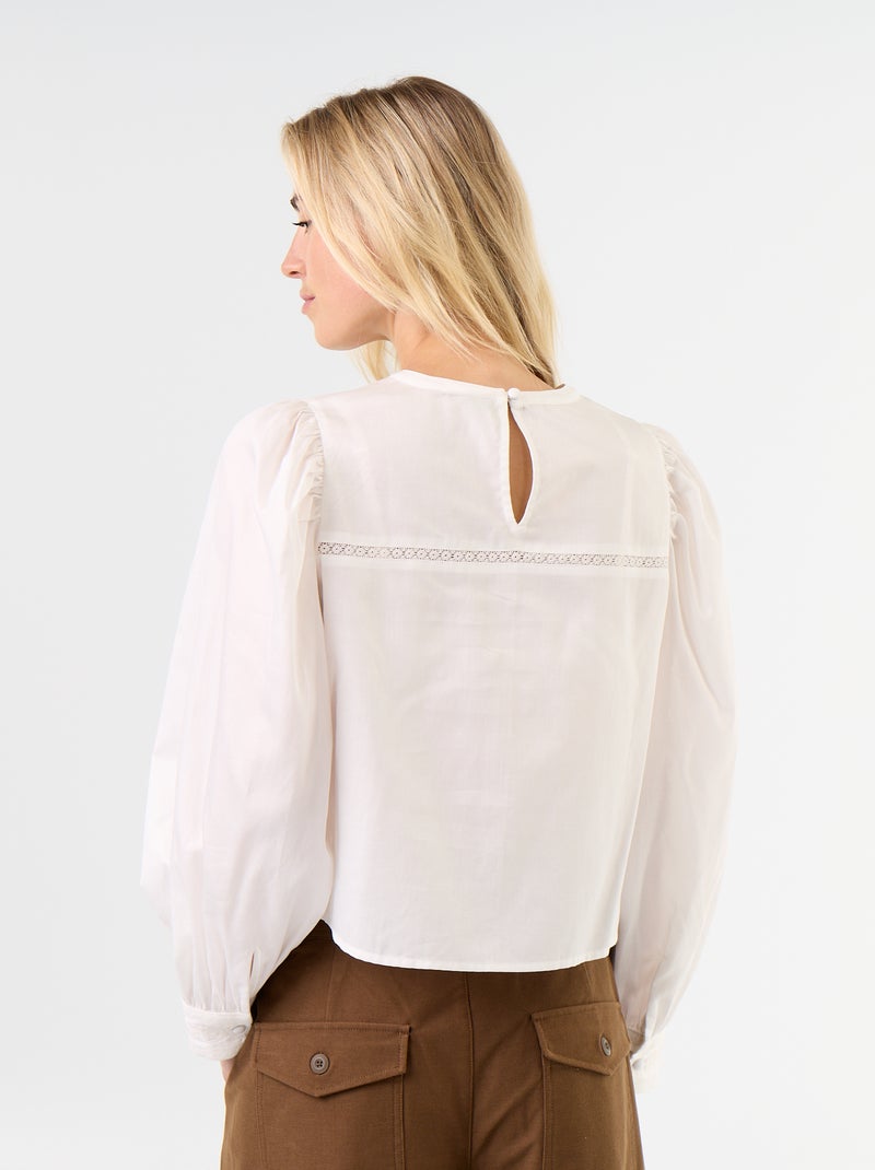 Blusa de manga larga con bordados Blanco - Kiabi