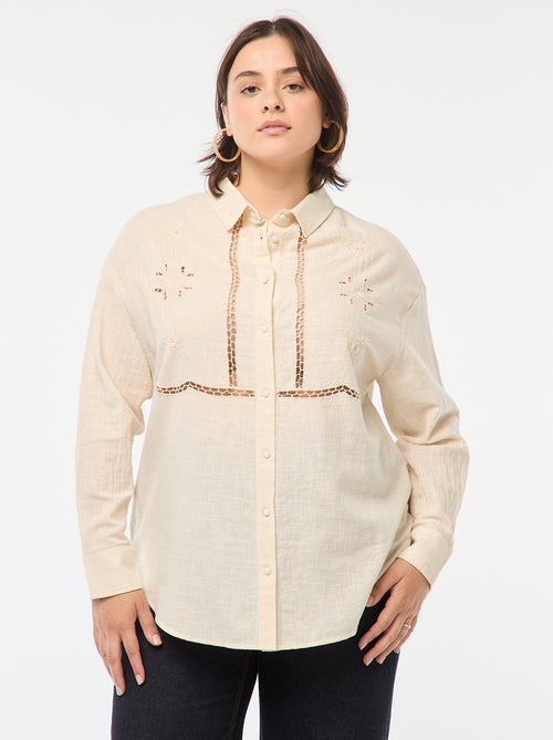 Blusa de manga larga con bordados calados - Kiabi