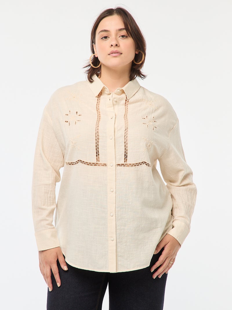 Blusa Larga Kiabi Camisas Mujer Tallas Grandes Blusa De Manga Larga Con  Bordados Calados Blanco Tallas, image size:800x1070