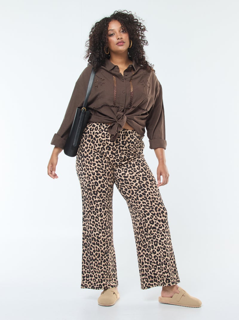 Blusa de manga larga con bordados calados Marron - Kiabi