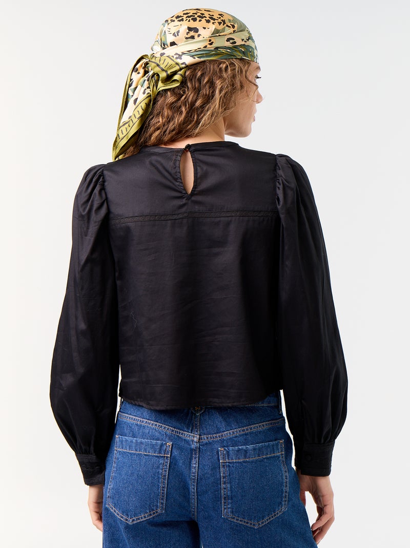 Blusa de manga larga con bordados Negro - Kiabi