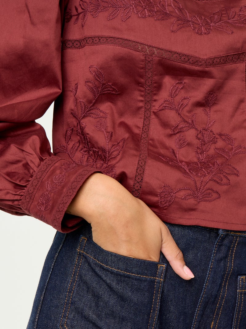 Blusa de manga larga con bordados Rojo - Kiabi