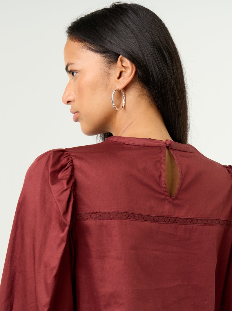 Blusa de manga larga con bordados Rojo - Kiabi