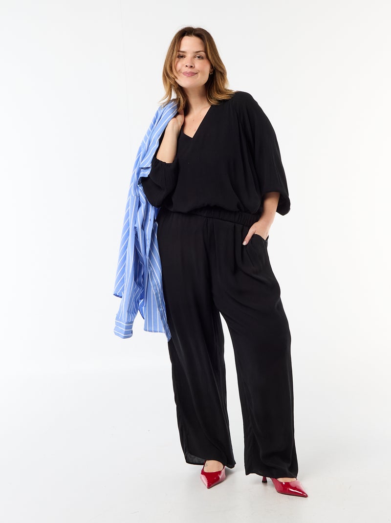 Blusa de manga larga con cuello de pico suelto Negro - Kiabi