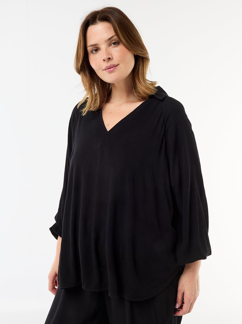 Blusa de manga larga con cuello de pico suelto Negro - Kiabi