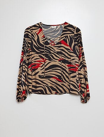 Blusa de manga larga con cuello de pico y estampado de cebra 'JDY'