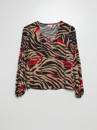 Blusa de manga larga con cuello de pico y estampado de cebra 'JDY'
