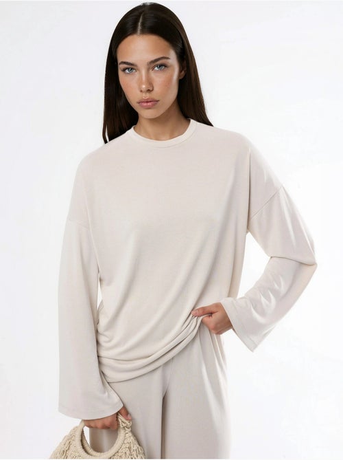 Blusa de manga larga con cuello redondo y ajuste relajado busem - Kiabi Blusa de manga larga con cuello redondo y ajuste relajado busem - Kiabi