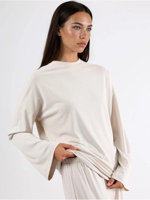 Blusa de manga larga con cuello redondo y ajuste relajado busem - Kiabi Blusa de manga larga con cuello redondo y ajuste relajado busem - Kiabi