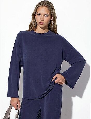 Blusa de manga larga con cuello redondo y ajuste relajado busem