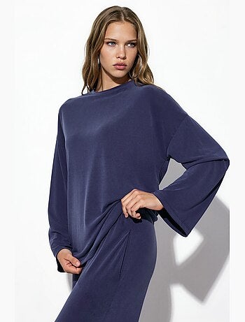 Blusa de manga larga con cuello redondo y ajuste relajado busem