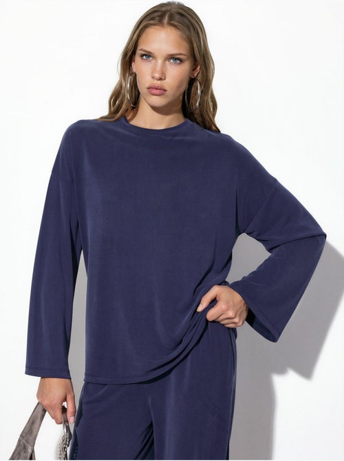 Blusa de manga larga con cuello redondo y ajuste relajado busem - Kiabi Blusa de manga larga con cuello redondo y ajuste relajado busem - Kiabi