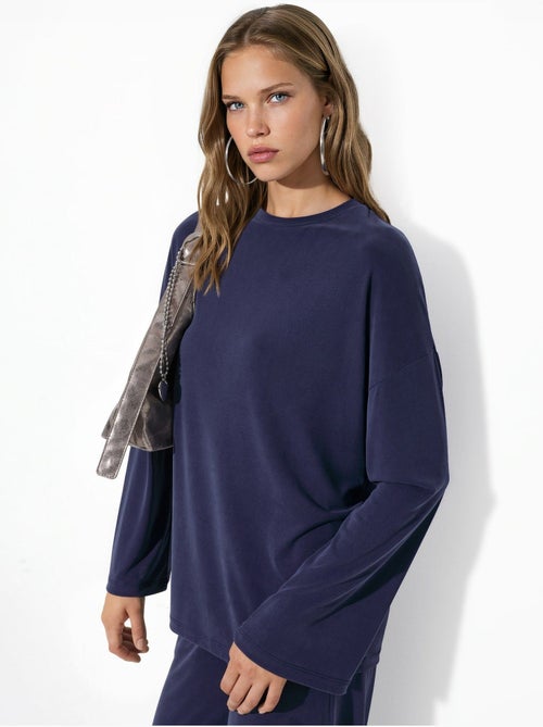 Blusa de manga larga con cuello redondo y ajuste relajado busem - Kiabi Blusa de manga larga con cuello redondo y ajuste relajado busem - Kiabi
