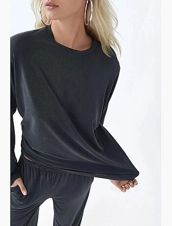 Blusa de manga larga con cuello redondo y ajuste relajado busem