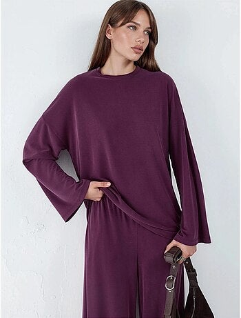 Blusa de manga larga con cuello redondo y ajuste relajado busem