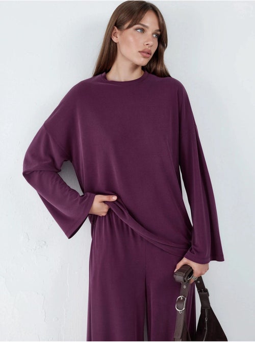 Blusa de manga larga con cuello redondo y ajuste relajado busem - Kiabi Blusa de manga larga con cuello redondo y ajuste relajado busem - Kiabi