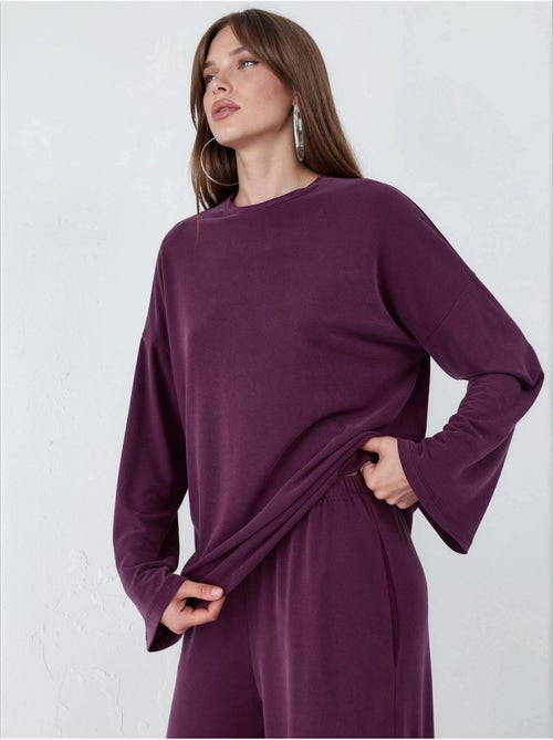Blusa de manga larga con cuello redondo y ajuste relajado busem - Kiabi Blusa de manga larga con cuello redondo y ajuste relajado busem - Kiabi