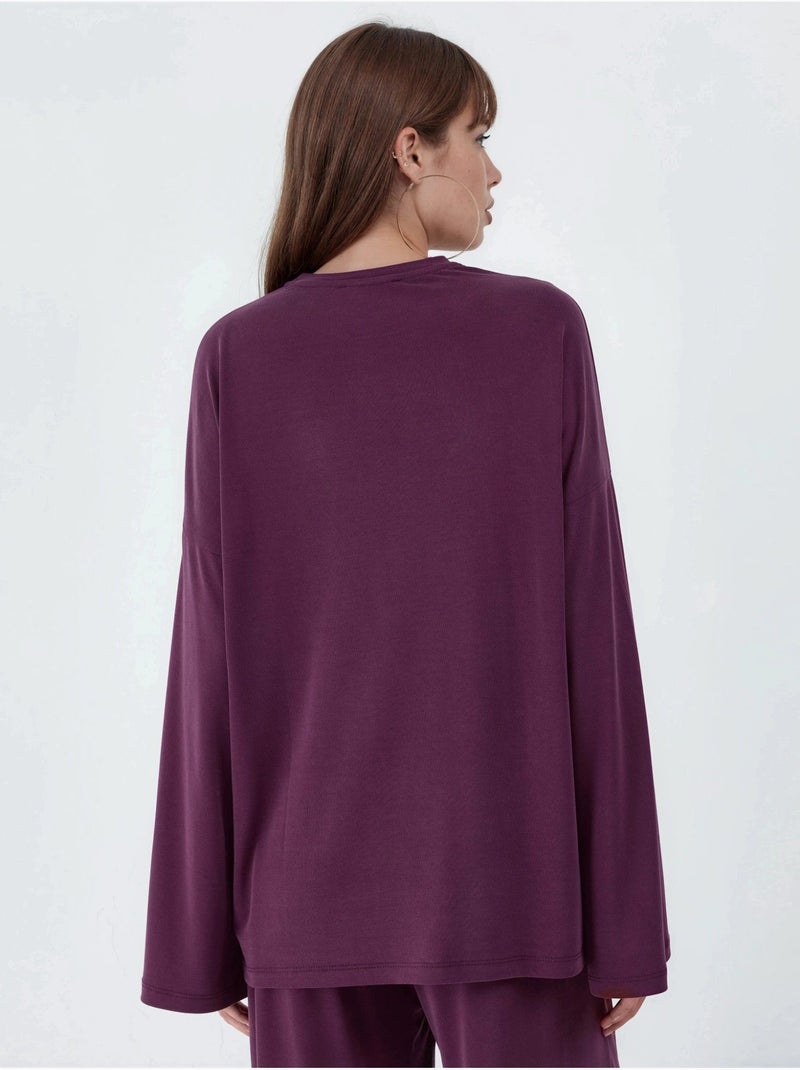 Blusa de manga larga con cuello redondo y ajuste relajado busem Malva - Kiabi