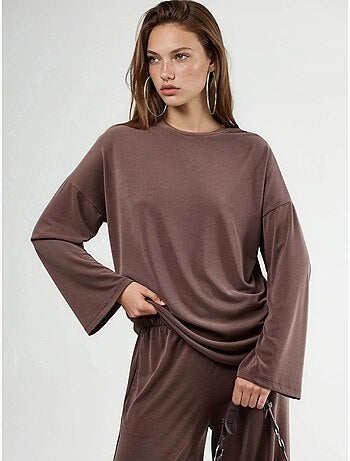 Blusa de manga larga con cuello redondo y ajuste relajado busem